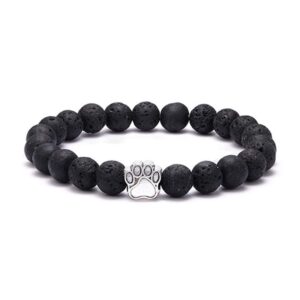 lava rock stone beads stretch bracelet dog paw charm essential oil diffuser pet memorial bracelet bangle