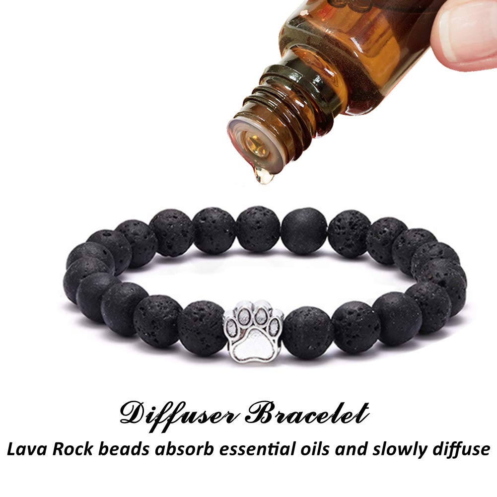 Lava Rock Stone Beads Stretch Bracelet Dog Paw Charm Essential Oil Diffuser Pet Memorial Bracelet Bangle