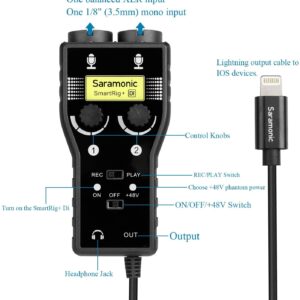 Saramonic 2 Channel XLR Microphone & 6.3mm Guitar Interface with Apple MFi Certified Lightning Connector for iPhone, iPad, iPod, iOS Smartphones & Tablets