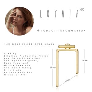 LOYATA Ear Jacket Earrings Gold Stud Bar Thread 14K Gold Filled Dainty Small Simple Hypoallergenic Geometric Jewelry Gift for Women