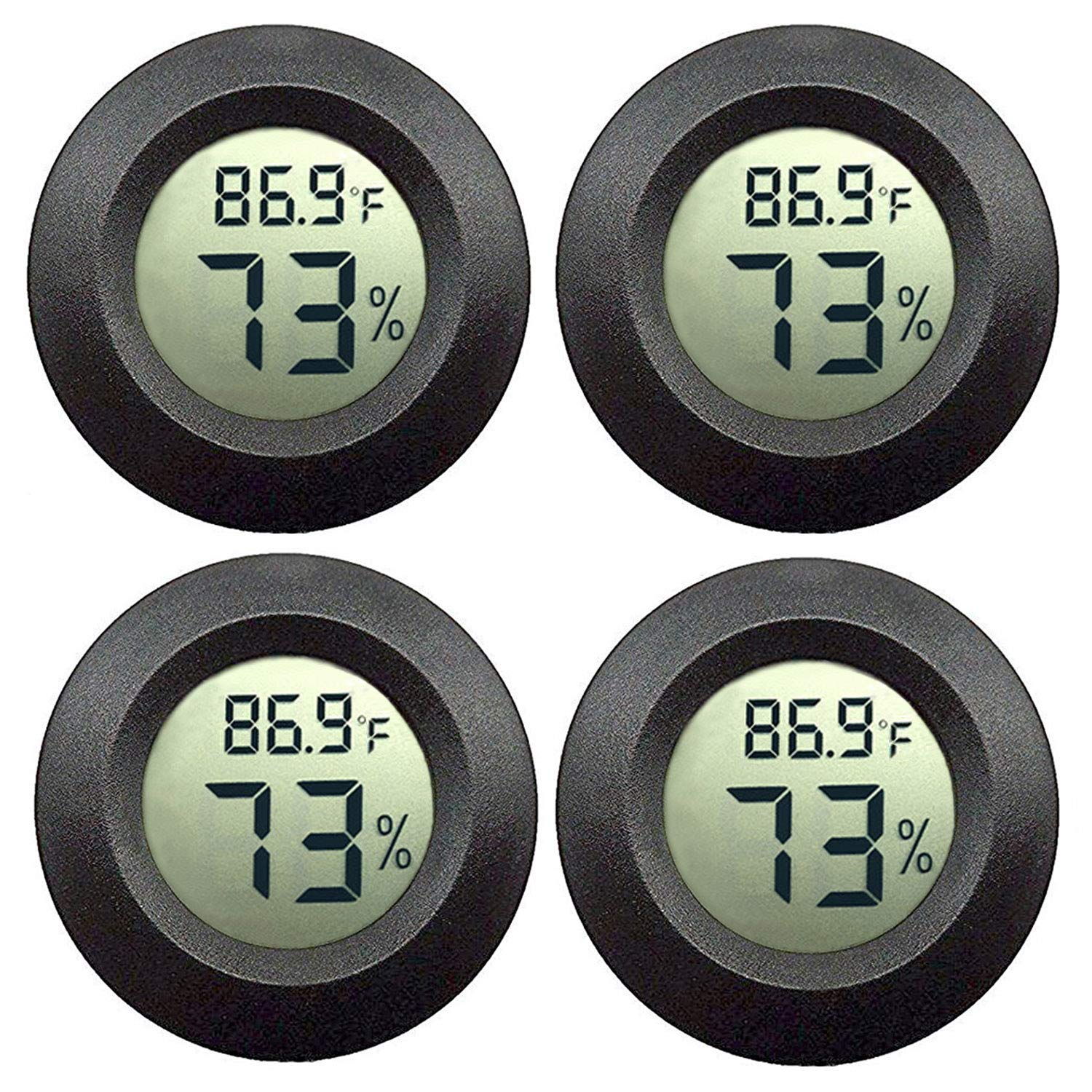 2 Pack Mini Digital Hygrometer Thermometer Gauge, Indoor Outdoor Temperature Humidity Meter for Greenhouse Humidors Incubators Reptile Terrarium Jars, Fahrenheit (℉) or Celsius(℃) (4)