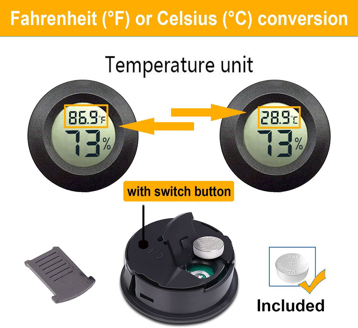 2 Pack Mini Digital Hygrometer Thermometer Gauge, Indoor Outdoor Temperature Humidity Meter for Greenhouse Humidors Incubators Reptile Terrarium Jars, Fahrenheit (℉) or Celsius(℃) (4)