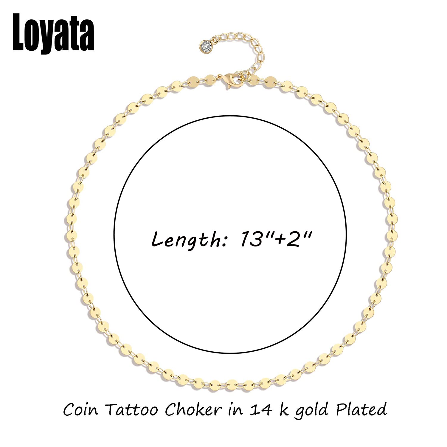 LOYATA Gold Coin Choker Dainty 14K Gold Plated Sequin Chain Choker Necklace Tiny Coin Disc Tattoo Necklace Jewelry Gift for Women