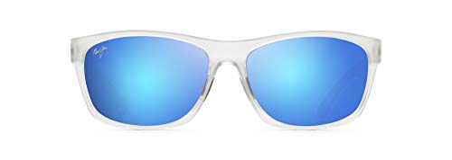 Maui Jim Men's and Women's Tumbleland Polarized Wrap Sunglasses, Matte Crystal/Blue Hawaii, Medium