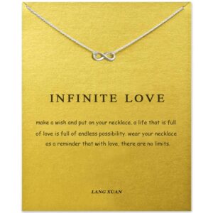 LANG XUAN Friendship Infinite 8 Necklace Lucky Elephant Star Pearl Circle Pendant Necklace for Women Gift Card… (Silver Infinite 8)