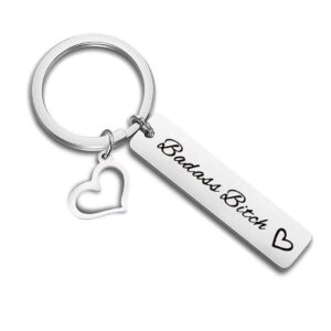 qiier badass bitch keychain cancer awareness keychain survivor jewelry graduation gift best friend keyring gift (silver)