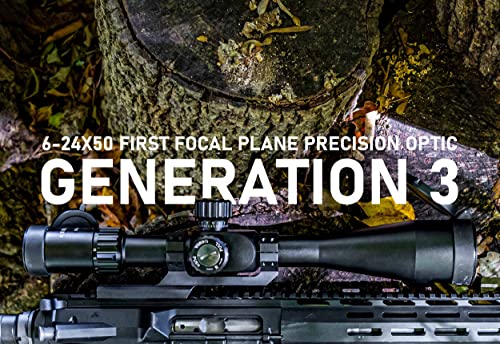 Monstrum G3 6-24x50 First Focal Plane FFP Rifle Scope with Illuminated MOA Reticle and Adjustable Objective (Black)