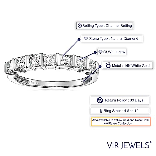 Vir Jewels 1 cttw Princess Cut Diamond Wedding Band for Women in 14K White Gold Channel Set Ring, Size 7