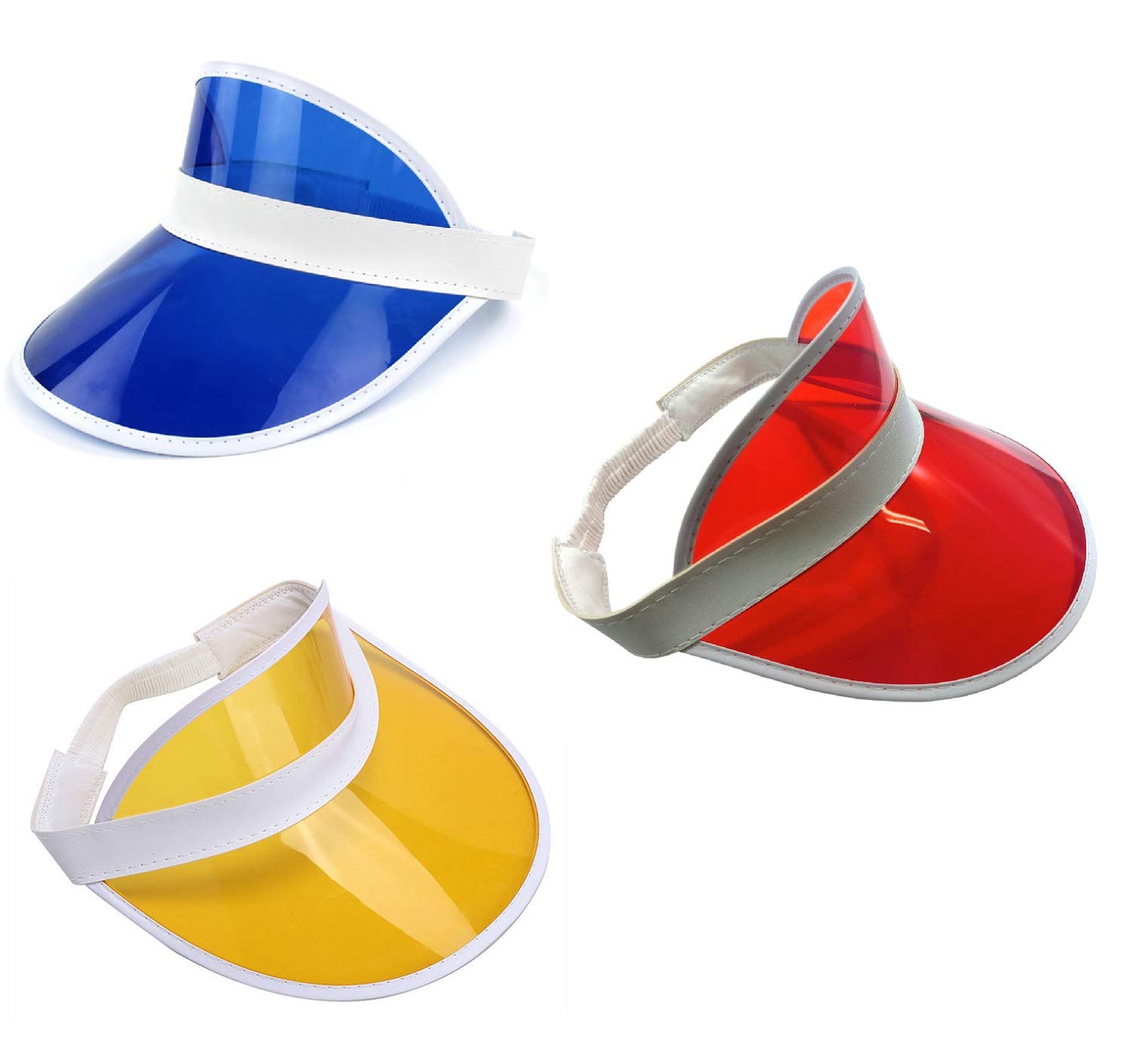 Nicky Bigs Novelties Primary Colors Set Tennis Beach Plastic Clear Sun Bingo Vegas Dealer Golf Visor