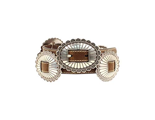 M&F Western Nocona Ladies Belt with Floral Silver Conchos, Brown, X-Large