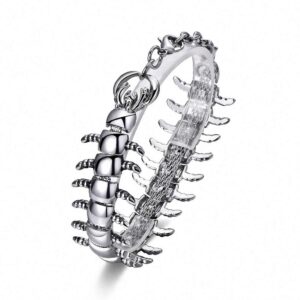 Unisex Silver Color Polished Large Centipede Stainless Steel Bracelet Party Accessories for Rapper Rock Biker Animal Lover Jewelry Christmas Birthday Friendship Good Luck Charm Prop Gothic Punk