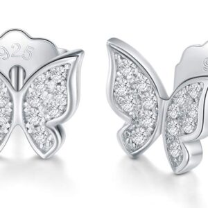 925 Sterling Silver Stud Earrings, BoRuo Cubic Zirconia Butterfly Earrings