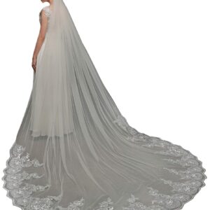 EllieHouse Women's Lace Wedding Bridal Veil Ivory