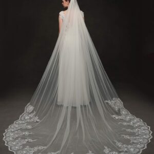 EllieHouse Women's Lace Wedding Bridal Veil Ivory