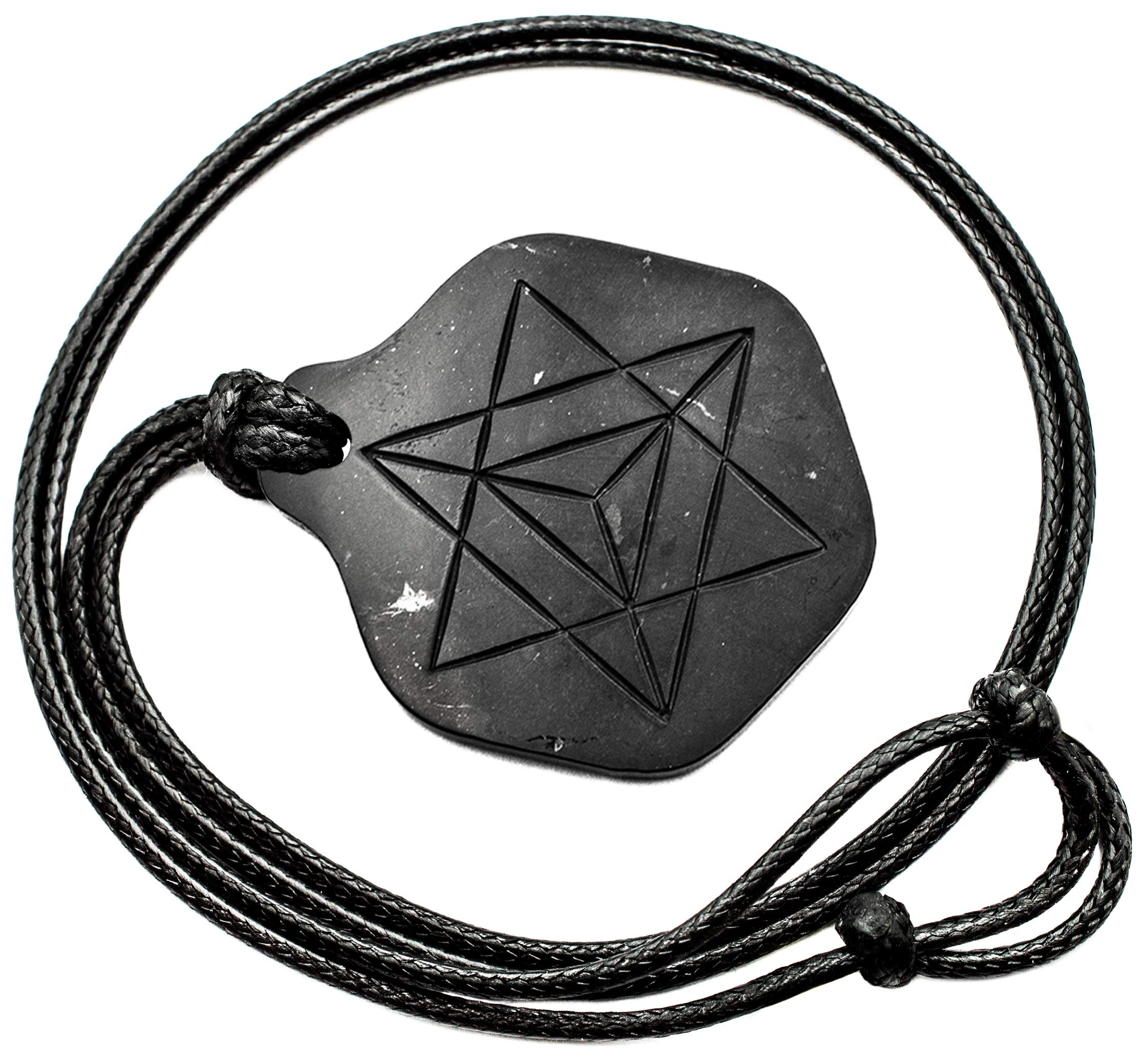 Wallystone Gems Shungite - Men's Jewelry - Merkaba - Sacred Geometry formulas Universe - Shungite Stone Type II - Pendant Necklace