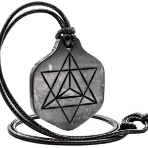 Wallystone Gems Shungite - Men's Jewelry - Merkaba - Sacred Geometry formulas Universe - Shungite Stone Type II - Pendant Necklace