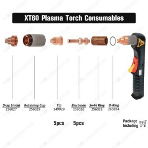 QTY-10 Plasma Electrode 256026 Tip/Nozzle 249929 60A fit Miller XT60 Torch Consumables Kit