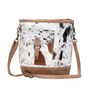 genuine hair-on cowhide leather crossbody bag with front pocket