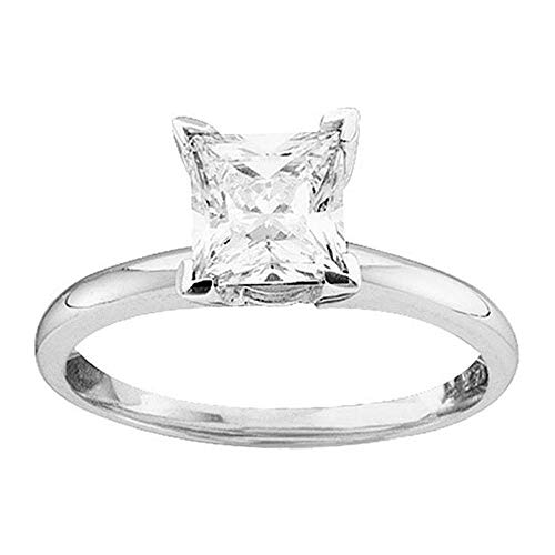 FB JEWELS 14kt White Gold Womens Princess Diamond Solitaire Bridal Wedding Engagement Ring 1.00 Cttw (I2 clarity; J-K color)