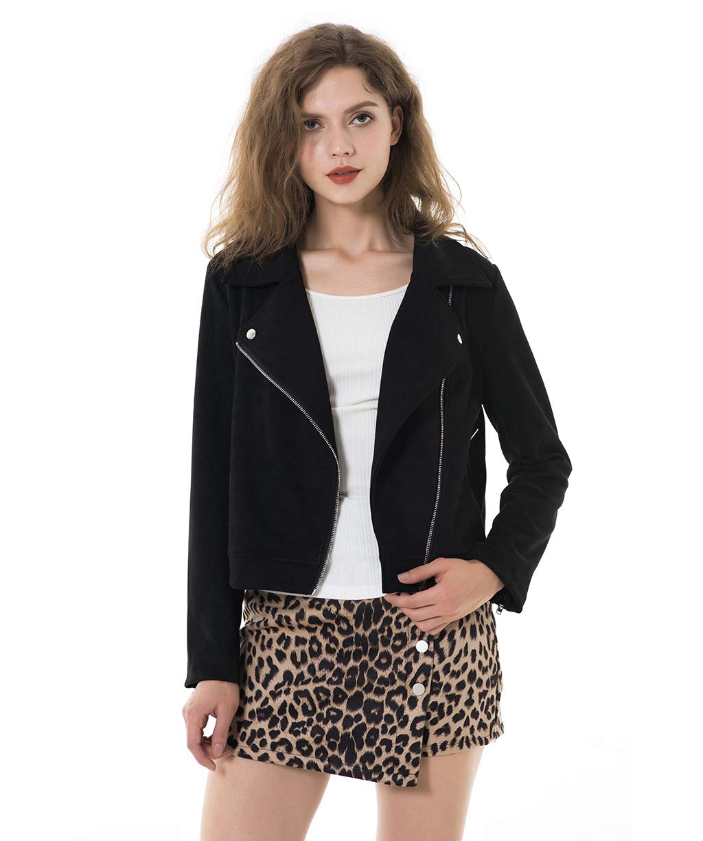 Apperloth A Women’s Solid Long Sleeve Faux Suede Motorcycle Jackets Zipper Short Coats