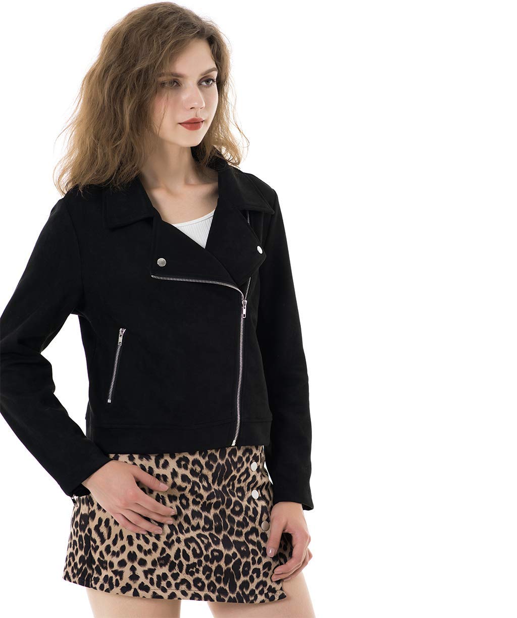 Apperloth A Women’s Solid Long Sleeve Faux Suede Motorcycle Jackets Zipper Short Coats