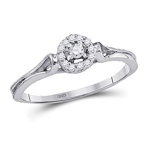 FB JEWELS 10kt White Gold Womens Round Diamond Solitaire Bridal Wedding Engagement Ring 1/10 Cttw (I2-I3 clarity; H-I color)