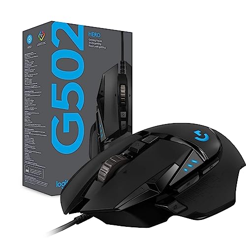 Logitech G502 Hero High Performance Wired Gaming Mouse, 25K Sensor, 25,600 DPI, RGB, Adjustable Weights, 11 Programmable Buttons, On-Board Memory, PC/Mac - Black