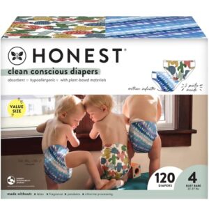 The Honest Company Clean Conscious Diapers | Plant-Based, Sustainable | Tie-Dye For + Cactus Cuties | Super Club Box, Size 4 (22-37 lbs), 120 Count