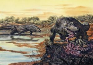 posterazzi megalania eating his prey pleistocene epoch australia poster print, (34 x 23)