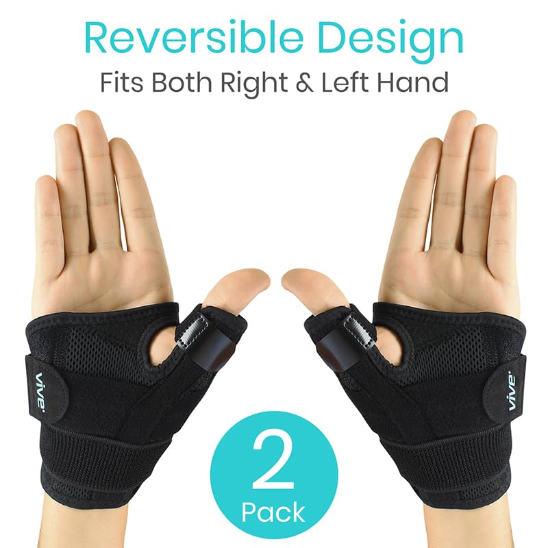 Vive Thumb & Wrist Brace for Right or Left Hand (2 Pack) - Spica Splint Brace for Carpal Tunnel, Tendonitis, & Arthritis in Hands or Fingers - Compression Support for Women Men - Stabilizer Relief