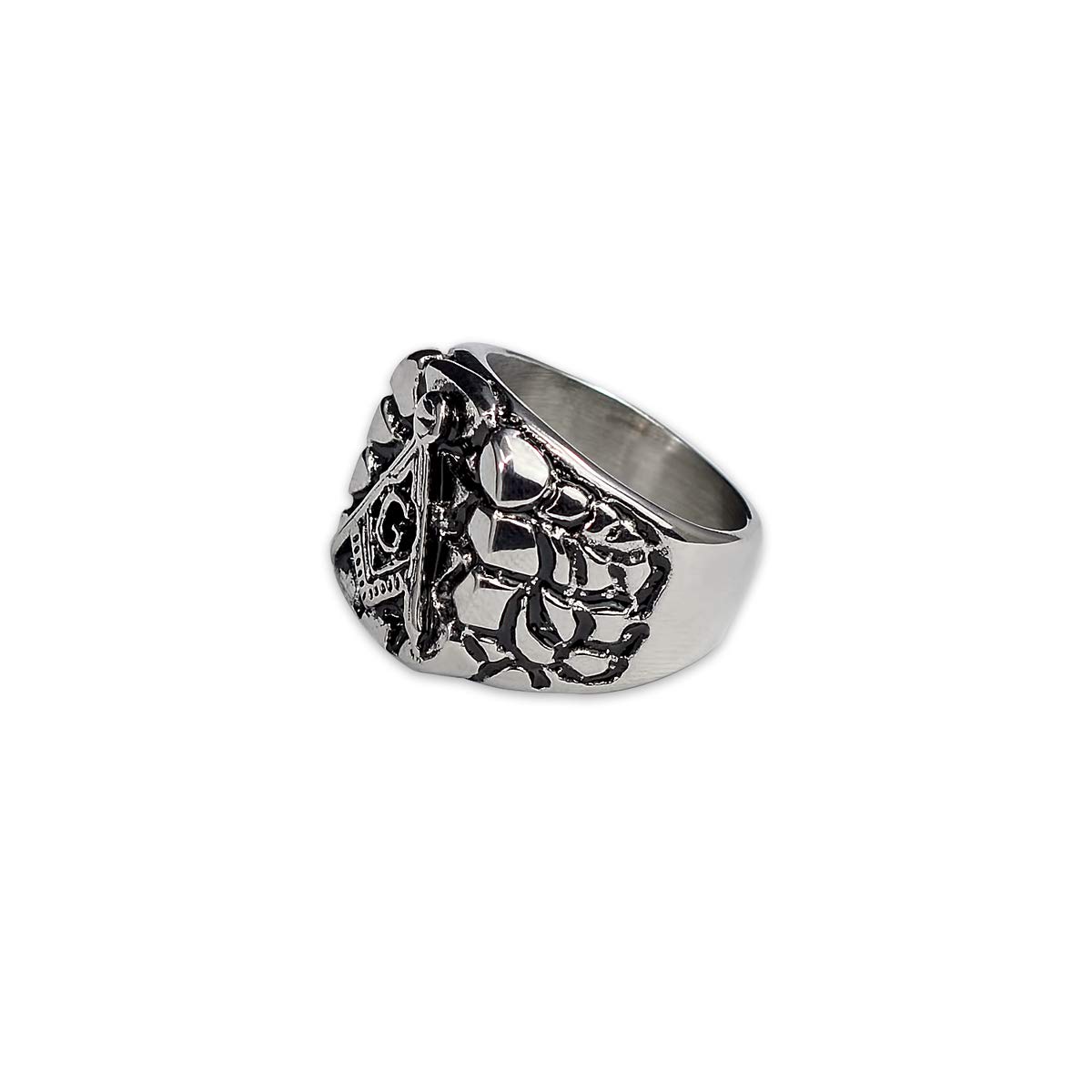 Square & Compass Silver Finish Stainless Steel Masonic Ring - [Size 10]