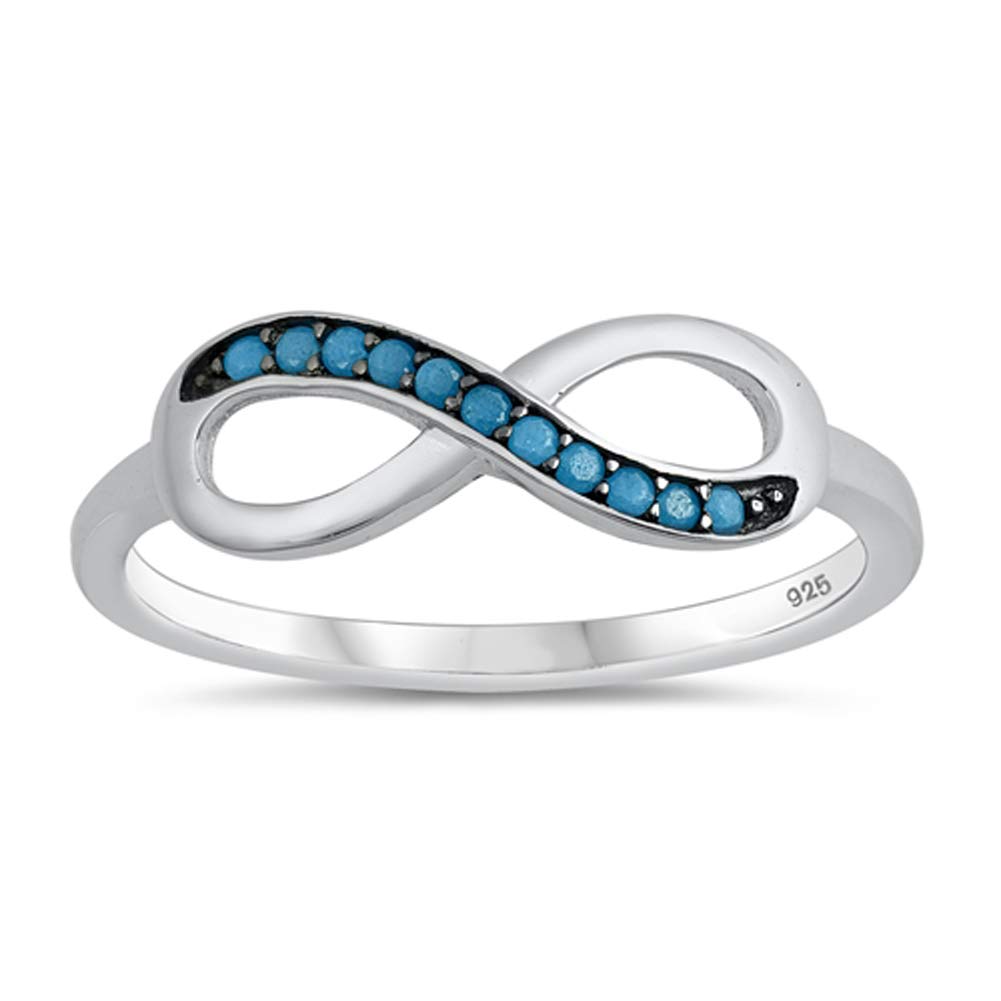 Simulated Turquoise Infinity Symbol Love Knot Ring New 925 Sterling Silver Band Size 6