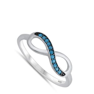 Simulated Turquoise Infinity Symbol Love Knot Ring New 925 Sterling Silver Band Size 6