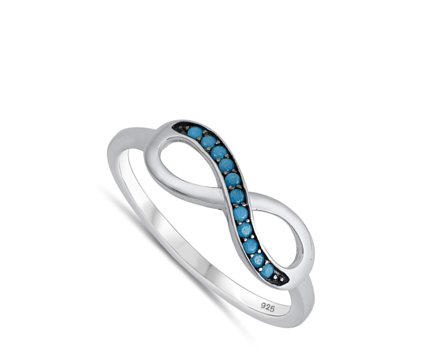 Simulated Turquoise Infinity Symbol Love Knot Ring New 925 Sterling Silver Band Size 6