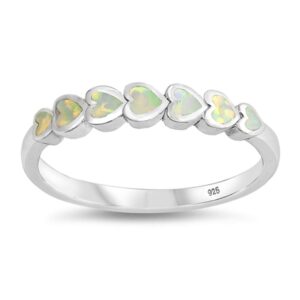 White Simulated Opal Promise Heart Stacking Ring .925 Sterling Silver Band Size 6