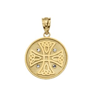 Sideways Crosses Solid 10k Yellow Gold Celtic Trinity Knot Cross Medallion Charm Pendant