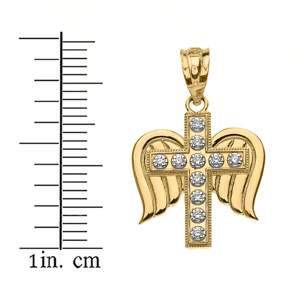 Double Angel Wing Cross Diamond Charm Pendant in 14k Yellow Gold