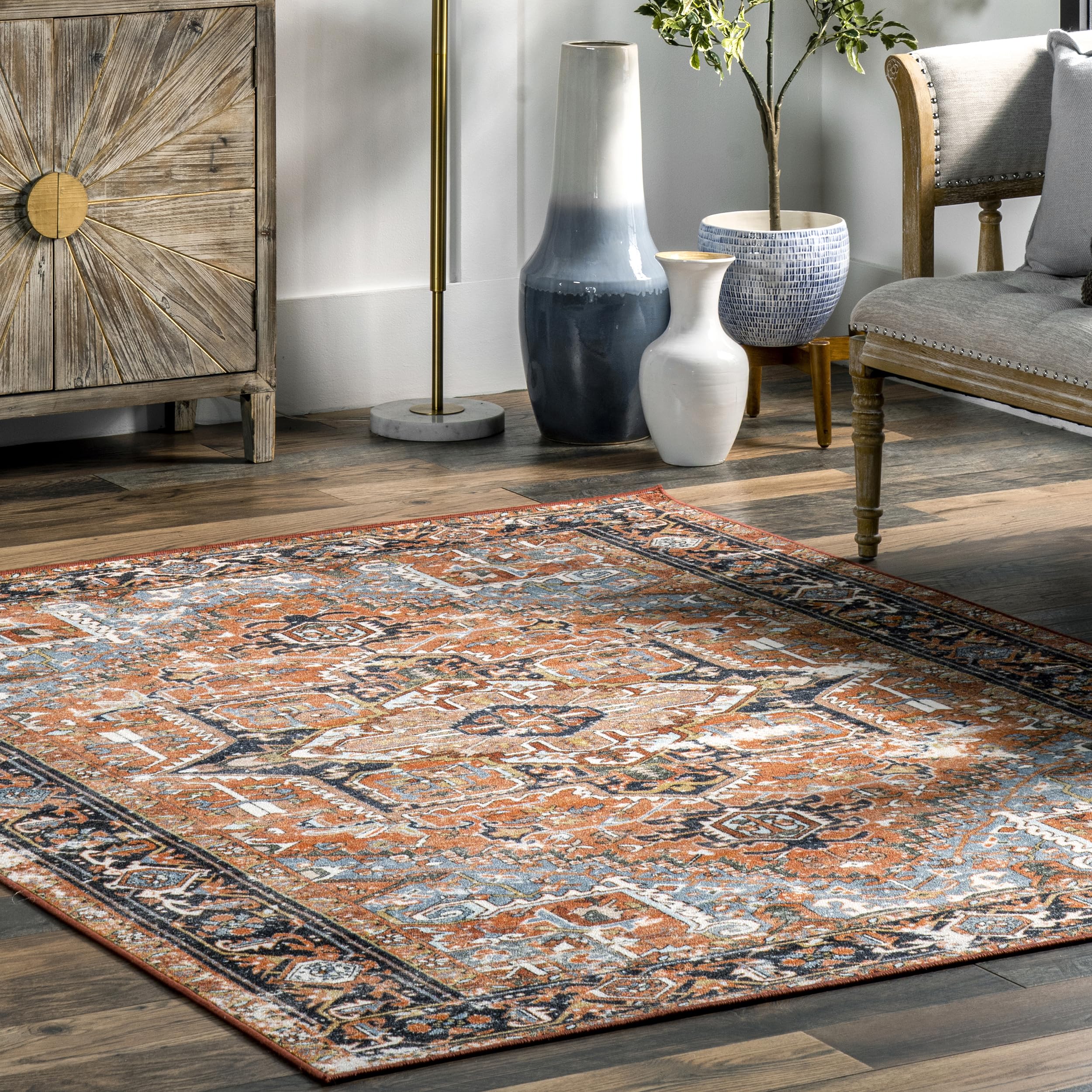 nuLOOM Sherita Distressed Persian Area Rug, 7x8, Rust