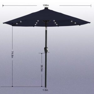 ABCCANOPY Durable Solar Led Patio Umbrellas with 32LED Lights 9FT (Navy Blue)