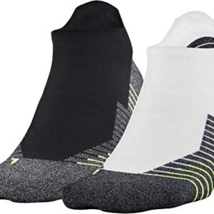 Under Armour Adult Run No Show Tab Socks, 2-Pairs , Black/White , Large