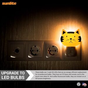 Sunlite S6 LED Night Light Bulb, 1 Watt (10W Equivalent), 50 Lumens, 120V, Non-Dimmable, E12 Candelabra Base, 150 Degree Beam Angle, ETL Listed, 2700K Soft White, 6 Pack