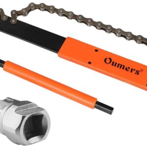 Oumers Bike Cassette Removal Tool, Cassette Freewheel Removal Tool with Chain Whip and Auxiliary Wrench Bicycle Cassette Lock Ring Removal, Freewheel Remover Wrench Sprocket Remover