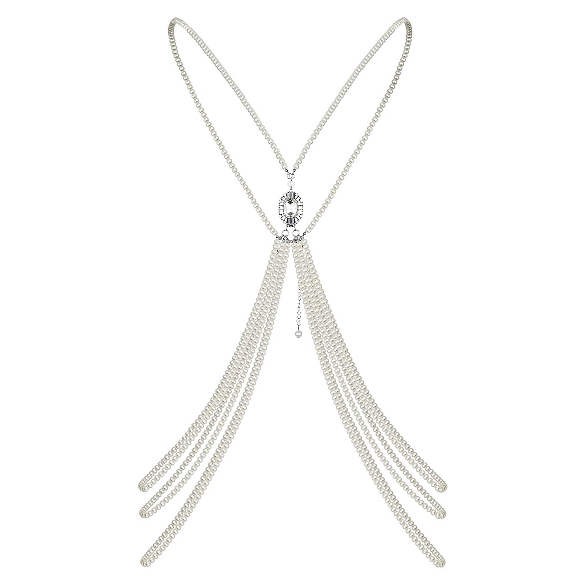 BABEYOND 1920s Pearl Body Chain for Evening Party Crystal Gatsby Imitation Pearl Body Chain for Flapper Costume