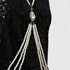 BABEYOND 1920s Pearl Body Chain for Evening Party Crystal Gatsby Imitation Pearl Body Chain for Flapper Costume