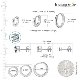 JewelrieShop Earrings Studs Set for Women Stainless Steel CZ Ball Flat Hoop Earing Hypoallergenic Silver Multiple Piercing Ear Stud for Men (15 Pairs, Silver Tone)