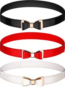 tatuo 3 pieces women skinny waist belt thin stretchy bow belt for dress, 3 colors (set 1)