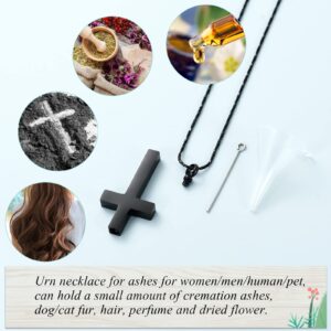 Imrsanl Crystal Cross Necklace for Ashes - Stainless Steel Keepsake Cremation Jewelry - Religious Cross Memorial Urn Necklace for Pet Human Ashes Pendant (Black)