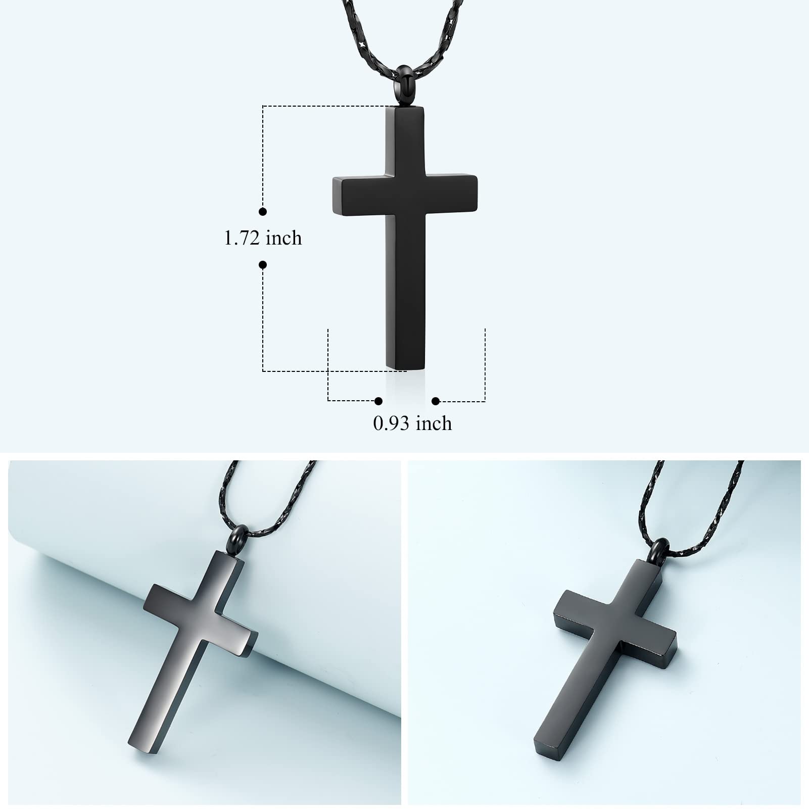 Imrsanl Crystal Cross Necklace for Ashes - Stainless Steel Keepsake Cremation Jewelry - Religious Cross Memorial Urn Necklace for Pet Human Ashes Pendant (Black)