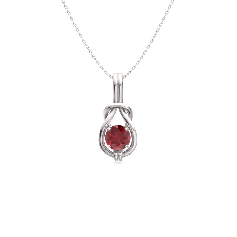 Diamondere Natural and Certified Ruby Infinity Knot Solitaire Necklace in 14k White Gold | 0.42 Carat Pendant with 18 Inch Chain