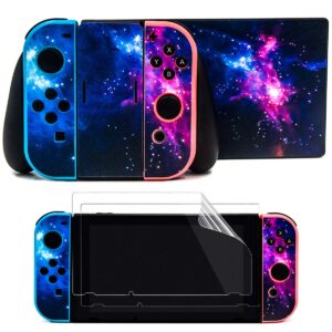 taifond the dazzling galaxy decals stickers set faceplate skin +2pcs screen protector for nintendo for switch console & joy-con controller & dock protection kit